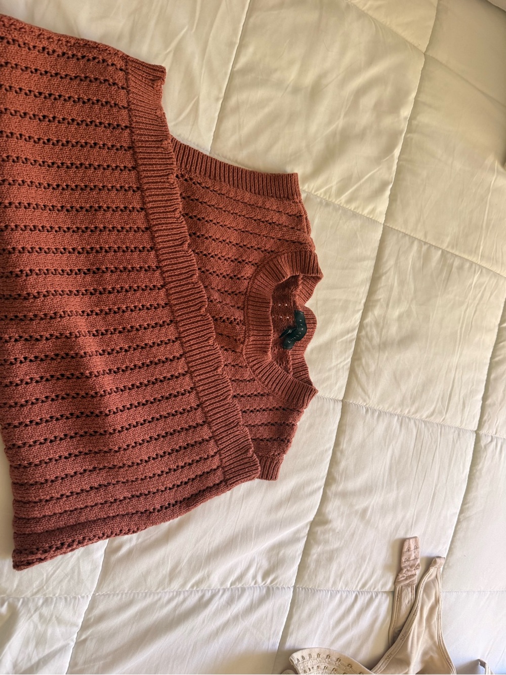 Sanctuary Rust Pointelle Scalloped Neck Knit Top - Picture 5 of 6